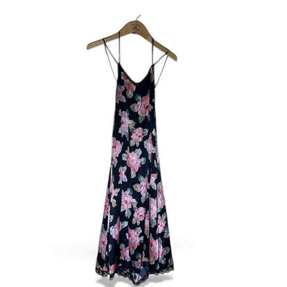 R13 Lace Slip Dress Silk Size Medium Black With Pink Floral Pattern Mid Length - Picture 8 of 11